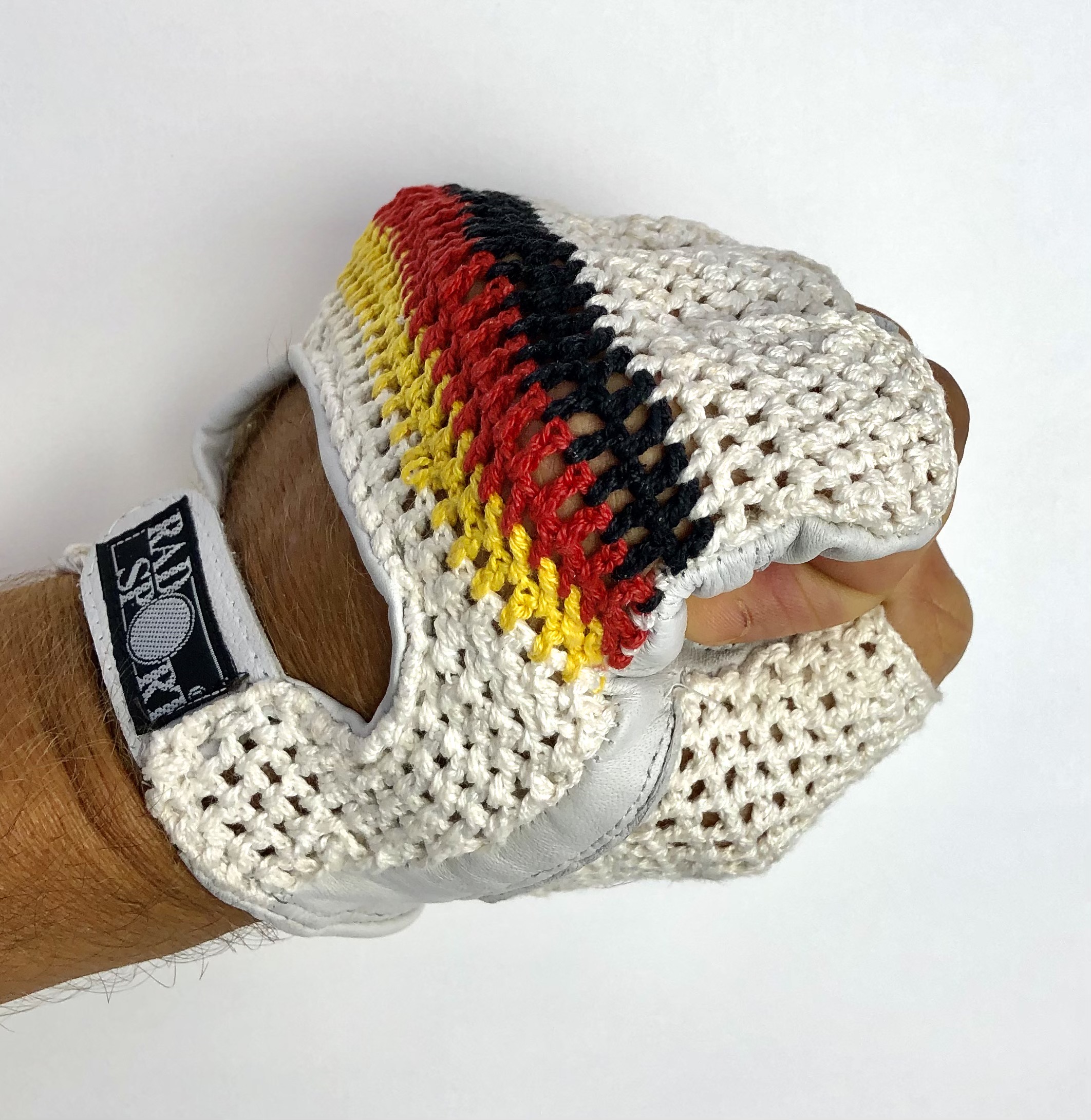 Original GANT 1970s Vintage Fahrradhandschuhe, Fahrerhandschuhe schw-rot-gelb, Größe 10