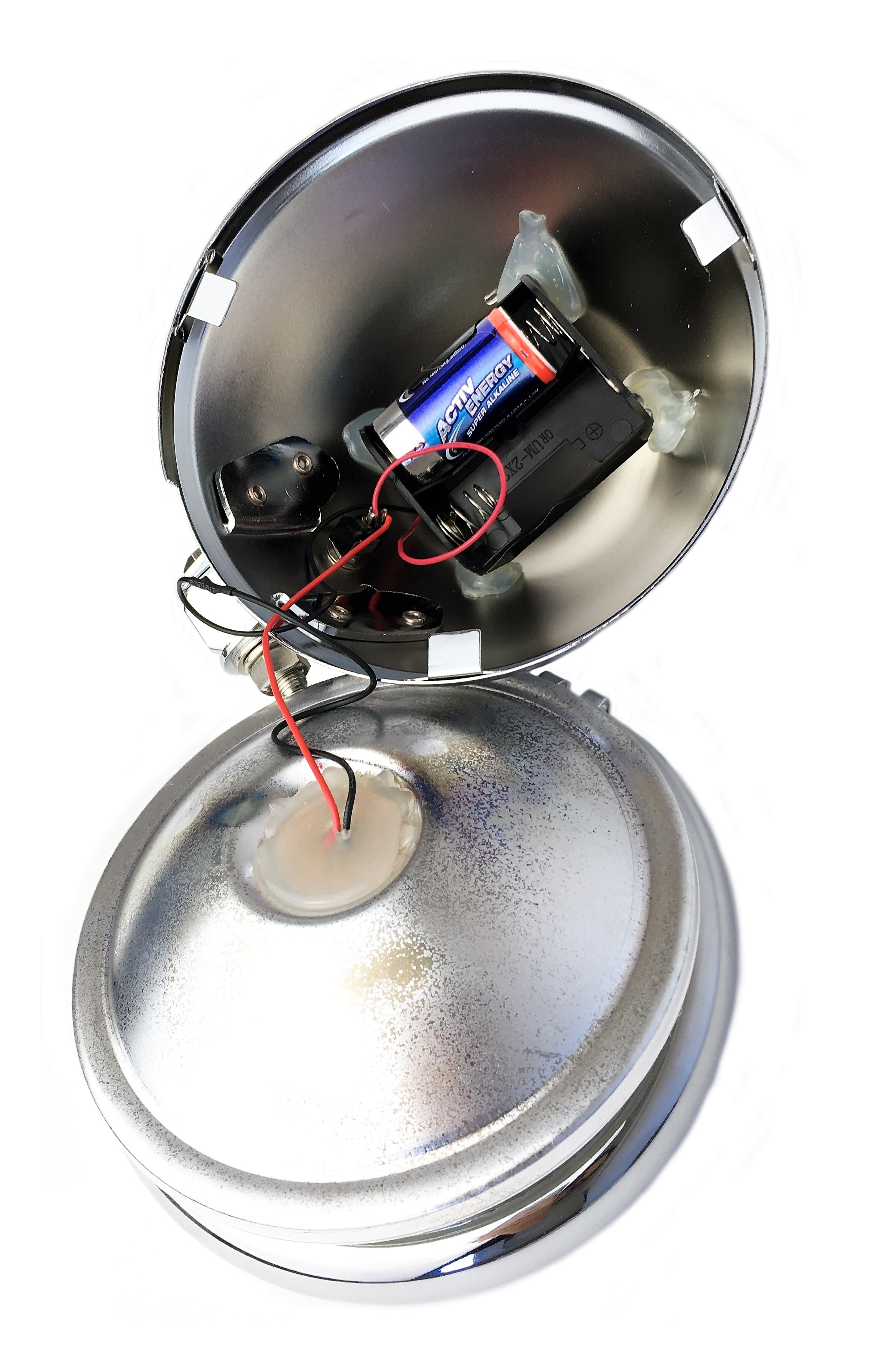 Old Bates Frontlampe LED, 15cm, verchromt Batterie