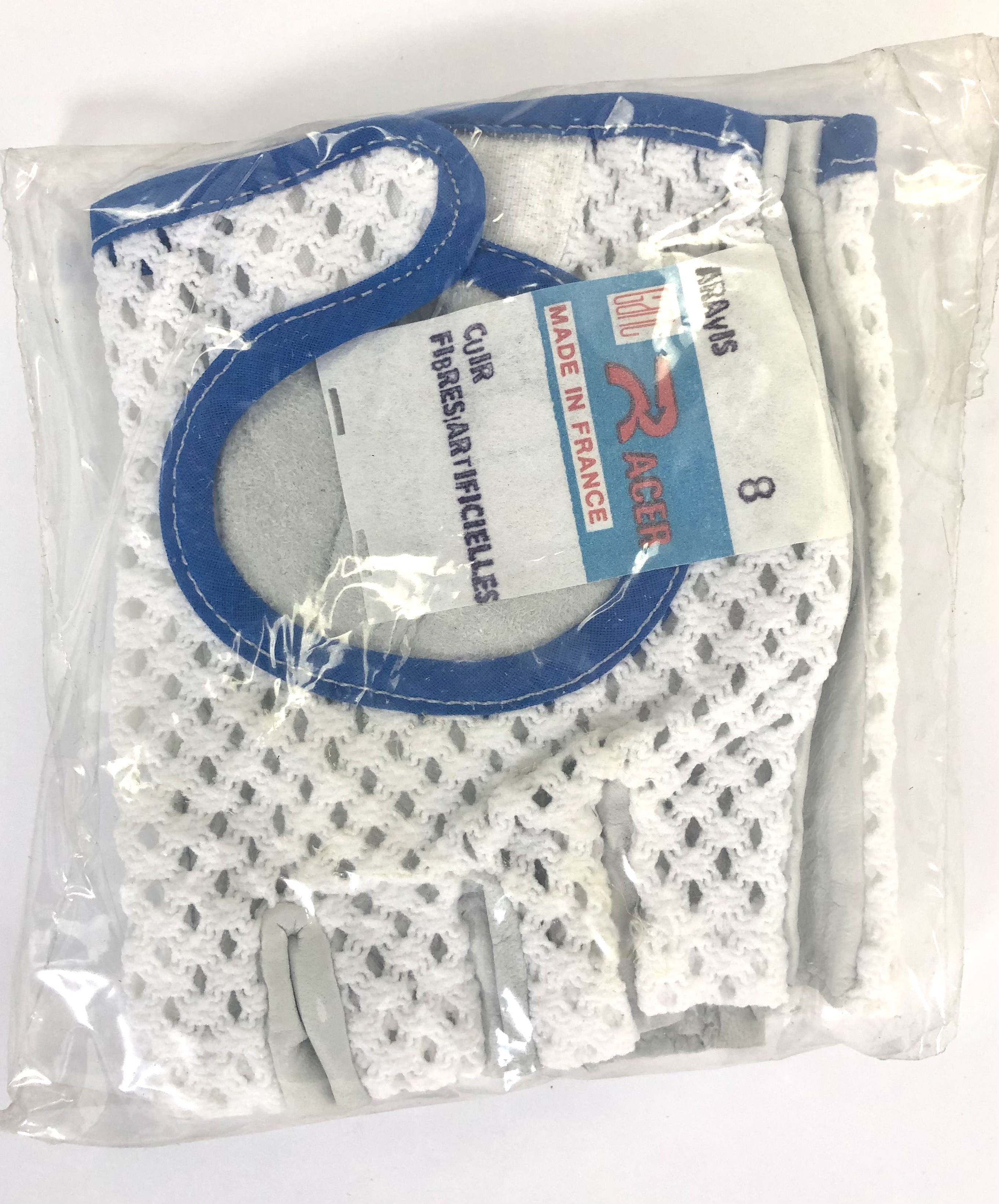 Original GANT 1970-90s Vintage Fahrradhandschuhe, Fahrerhandschuhe weiß / blau, Größe 8