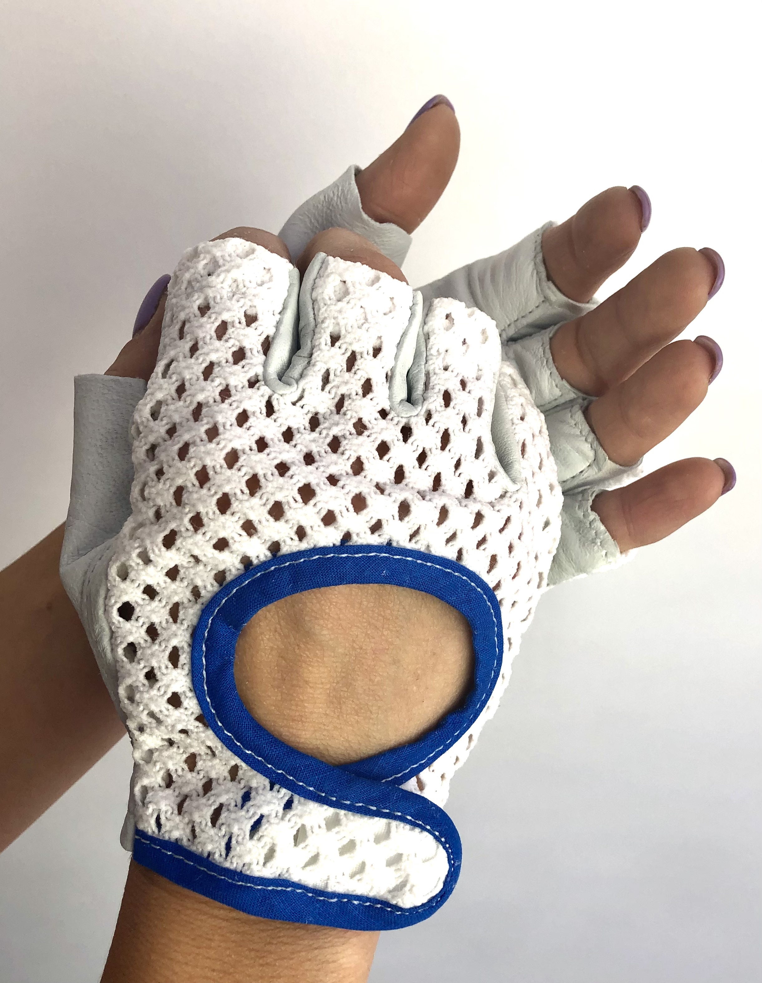 Original GANT 1970-90s Vintage Fahrradhandschuhe, Fahrerhandschuhe weiß / blau, Größe 8