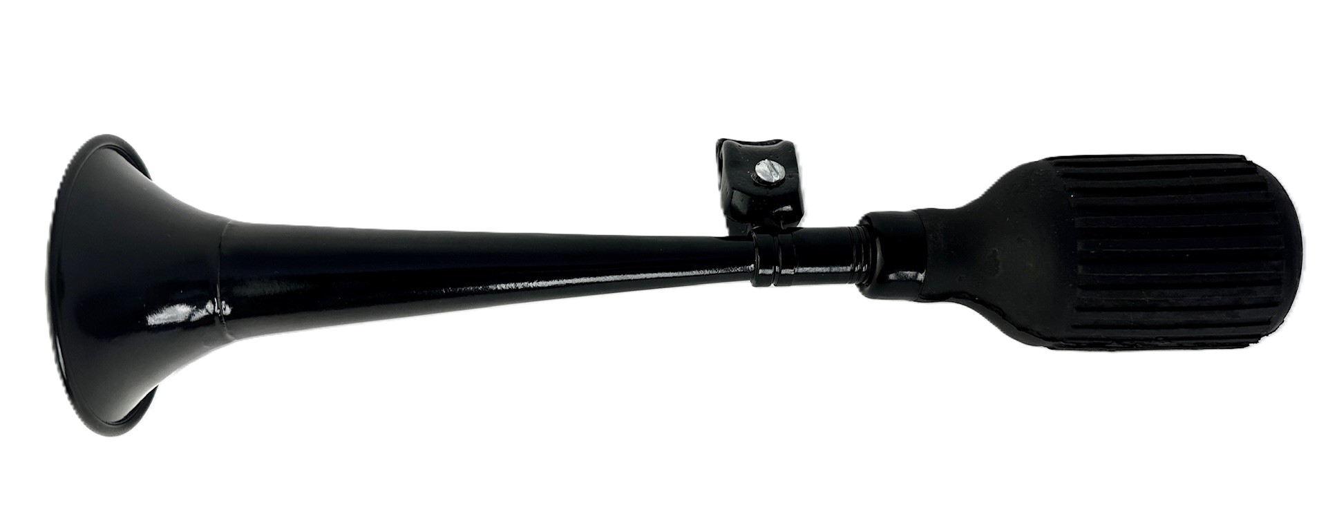 Gerade, langes Horn Ballhupe aus Stahl schwarz, mit Flaschen-Hupenbalg